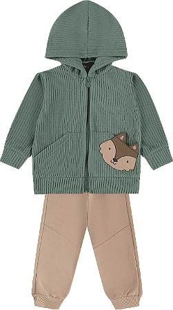 Conjunto Bebê Moletom Aberto com Capuz