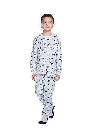 Pijama Infantil Masculino Longo Algodão Azul