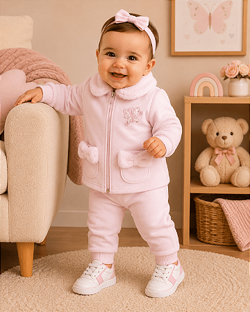 Conjunto Bebê Menina Rosa com Pelinho