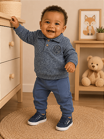 Conjunto Bebê Menino Azul Moletom Quentinho