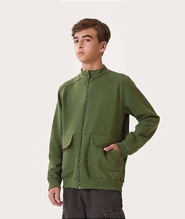 Jaqueta Juvenil Masculina Moletom Verde Militar