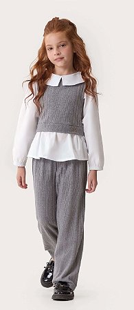 Conjunto Infantil Tricô Malha Calça Cinza