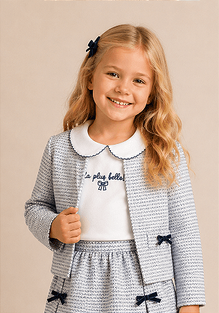Casaco Infantil Feminino Tweed Malha Azul