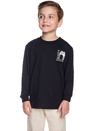 Camiseta Infantil Preta Gamer Manga Longa