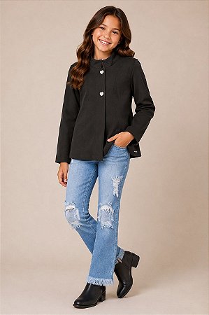 Casaco Infantil Feminino Preto em Suede