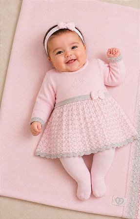 Kit Maternidade Fofinho Vestido Tricô Rosa