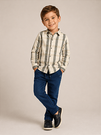 Camisa Infantil Masculina Xadrez Linho e Algodão