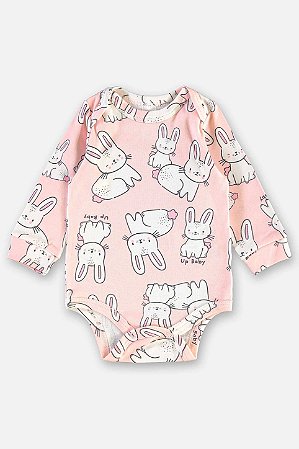 Body Bebê Menina Manga Longa Coelha Rosa