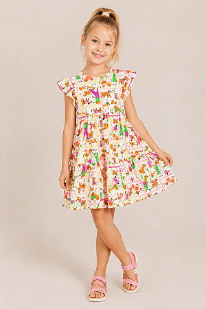Vestido Infantil Malha Algodão Estampa Dogs