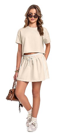 Conjunto Juvenil Feminino Gloss Bege de Saia