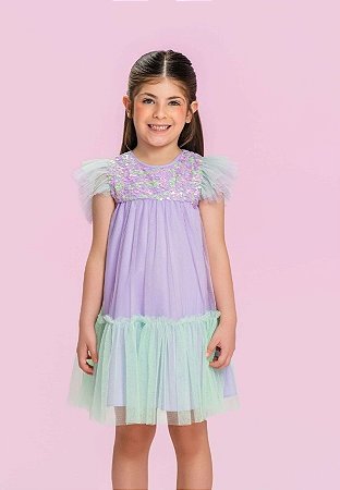 Vestido Festa Infantil Mon Sucré Tule Lilás