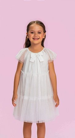 Vestido Infantil Festa Branco Tule Mon Sucré