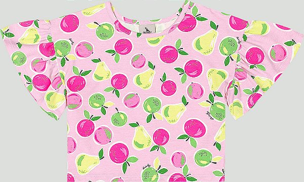 Blusa Infantil Juvenil Cotton Frutas Rosa