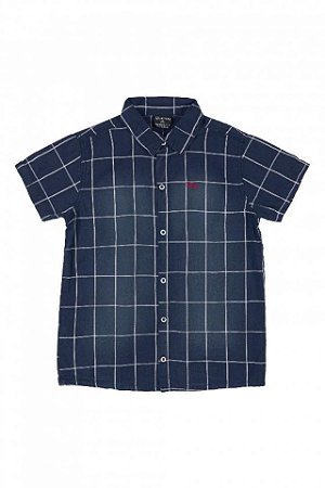 Camisa Infantil Masculina azul quadriculada com branco da Quimby