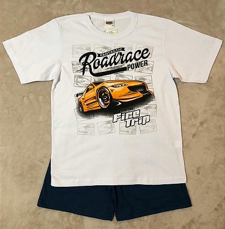 Pijama Infantil de Menino com Camiseta de Carrinhos da Duzizo