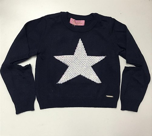 Blusa Infantil Azul Marinho em Tricot com Estrela da Pituchinhus