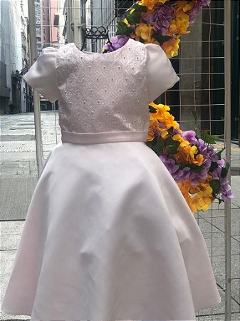 Vestido de Festa Rosa Bordado com Mangas da Petit Cherie