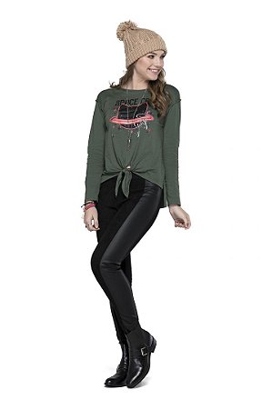 Blusa Juvenil Verde MIlitar de Manga Longa da Gloss