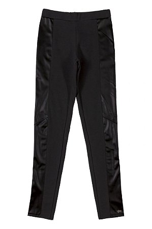 Calça Juvenil Legging Preta com Couro da Gloss