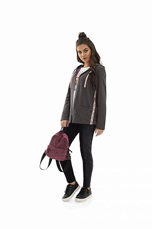 Blusa de Frio Mescla de Manga Longa com Capuz da Gloss