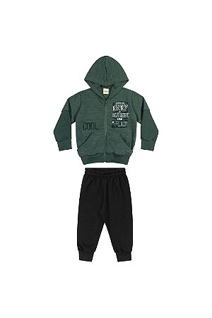 Conjunto de Frio Infantil Verde de Moletom com Jaqueta com Capuz da Elian
