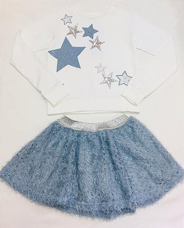 Conjunto Infantil com Saia Short de Fluffy Estrelas da Animê