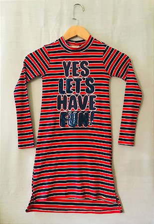 Vestido Infantil Vermelho Midi Manga Longa Listrado da Animê