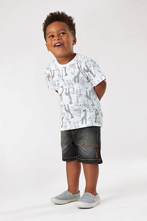 Camiseta de Bebê Infantil Manga Curta Malha Girafa da Up Baby