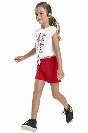 Conjunto Infantil com Shorts Vermelho de Moletom da Quimby