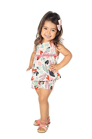 Conjunto de Bebê Infantil Rosa Shorts Estampado da Have Fun