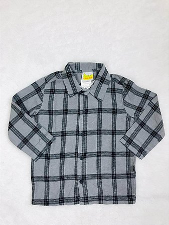 Camisa Infantil Xadrez de Flanela sem Felpa Cinza e Preta