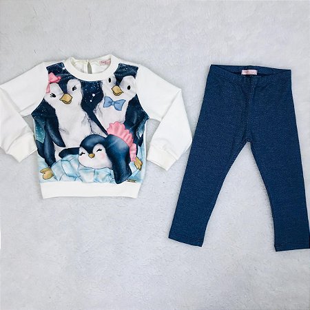 Conjunto Infantil com Blusa Manga Longa de Pinguim da Mon Sucré