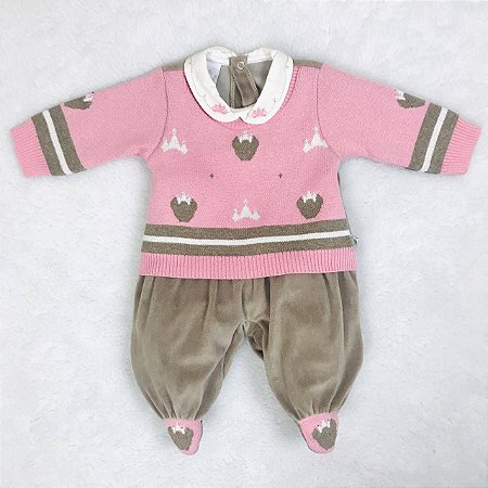 Macacão de Bebê Gola Bordada Tricot e Plush Beth Bebê