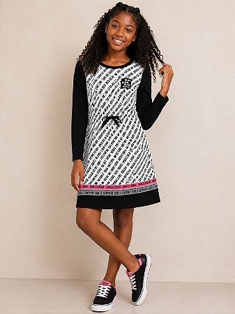 Vestido Juvenil Preto e Branco Letters Vanilla Cream
