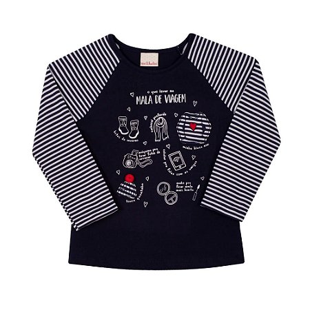 Blusa Infantil Feminino Azul Marinho Manga Longa da Nini & Bambini