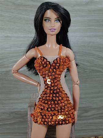 Vestido paetê laranja