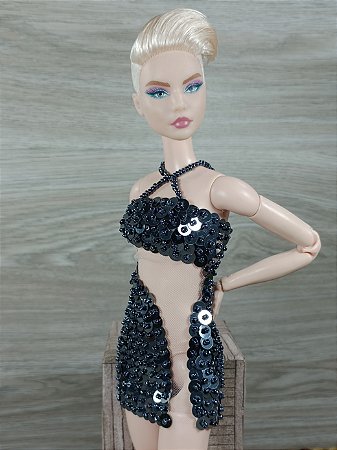 Vestido paetê grafite