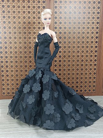Vestido flores preto - Barbie