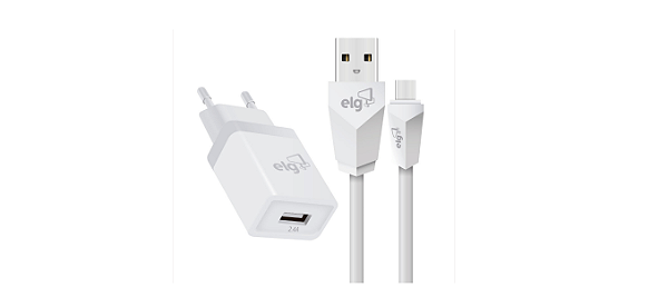 Kit Carregador Parede ELG KTC10WC Universal, 1 Saída USB + Cabo USB Tipo-C