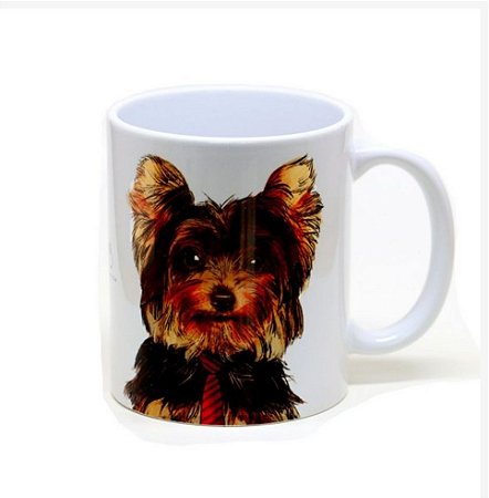 Caneca de cerâmica Yorkshire Terrier fundo vermelho 325ml - mod 01