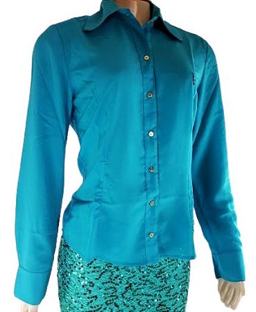 Camisa feminina azul turquesa Clearance