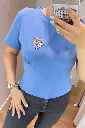 Tshirt Slim Azul Coração