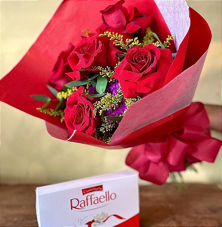 Combo Colombiano - Buquê de Rosas Colombianas com Chocolate Raffaello