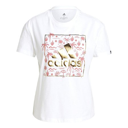 Camiseta Adidas Estampada Floral Branco/Rosa Feminino