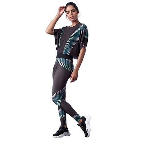 Calça Legging Colcci Sculp Preto e Verde Feminino