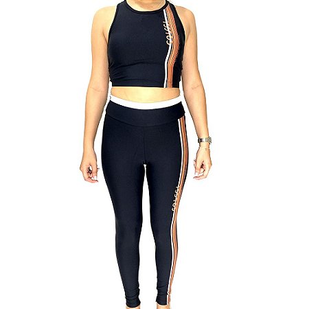 Conjunto Colcci Top e Calça Listra Feminino Preto