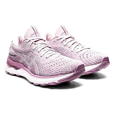 Tenis Asics Gel Nimbus 24 Running Feminino Rosa e Branco