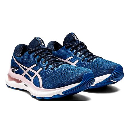 Tenis Asics Gel Nimbus 24 Running Feminino Azul e Rosa