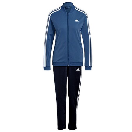 Agasalho Adidas Essentials 3 Stripes Feminino Azul e Preto