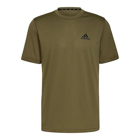 Camiseta Adidas D2M Plain Aeroready Verde Militar Masculino